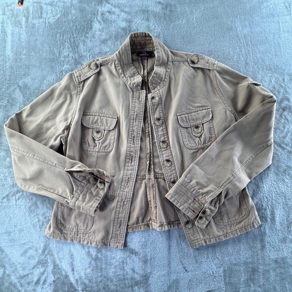 Jordache Utility Jacket Juniors‎ 15/17 XL Beige Military Safari Cargo Boho Style